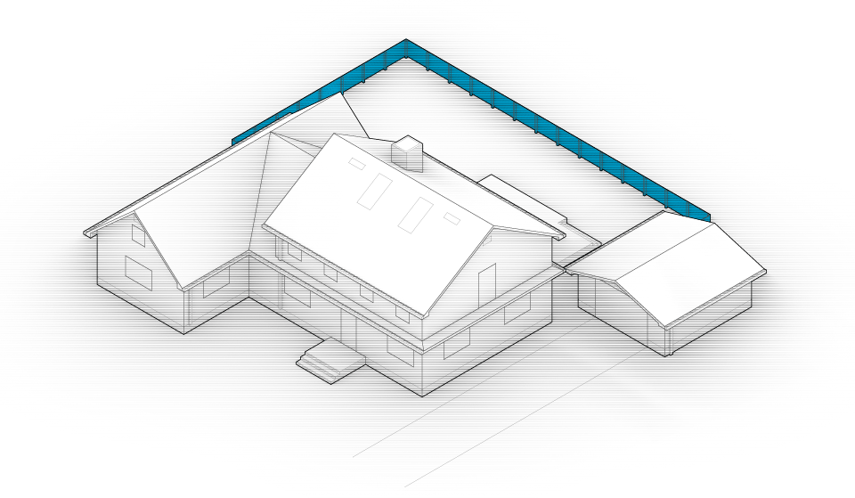 Diagram of the house with fences highlighted in blue.