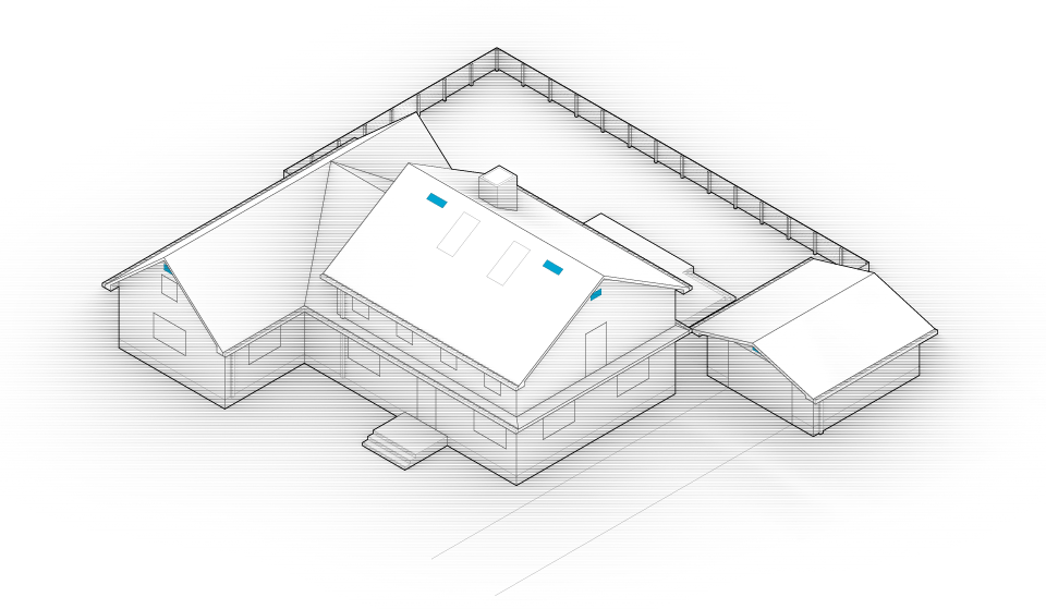 Diagram of the house with vents highlighted in blue.