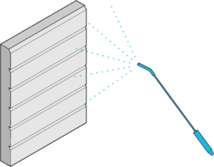 Icon of a wall siding being sprayed with fire-retardant product