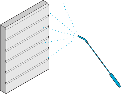 Icon of a wall siding being sprayed with fire-retardant product