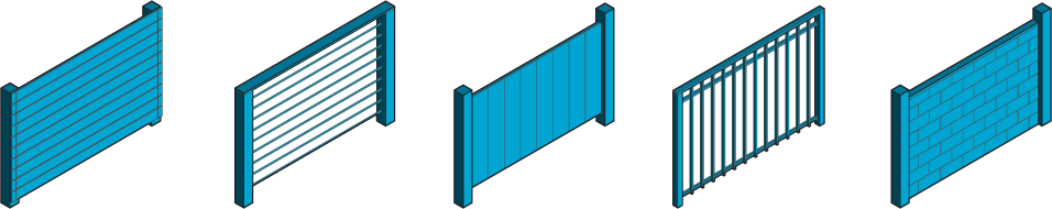 Icons showing 5 different types of fencing