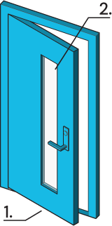 Icon of a door with a glass panel.